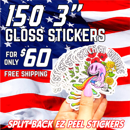 150 3” Split Back EZ Peel Custom Stickers – Only $60! Free shipping